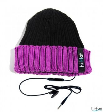 Шапка со встроенными наушниками и гарнитурой hi-Hat черная с фиолетовым