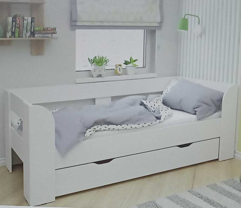 Подростковая кровать 190х80 с выкатным ящиком, цвет белый
