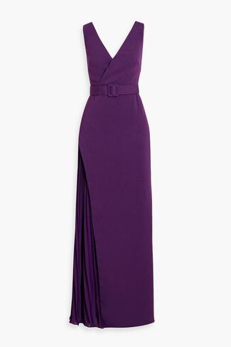 Креповое платье с запахом и плиссированными вставками BADGLEY MISCHKA, фиолетовый