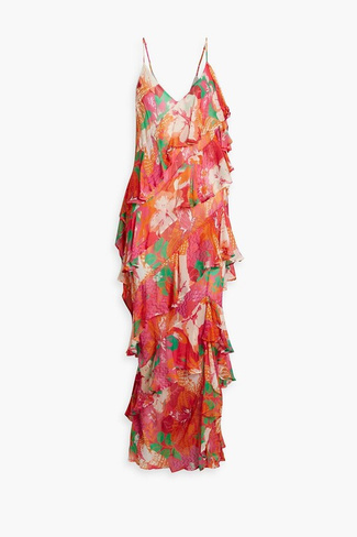 Платье-комбинация макси из крепона с принтом и оборками MSGM, розовый