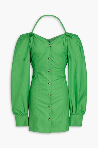 Платье мини Alyssa из хлопка и поплина с открытыми плечами NANUSHKA, зеленый