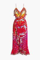 Платье макси с запахом и шелковым крепдешином с декорированным принтом CAMILLA, красный