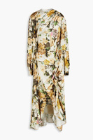 Атласное платье миди с драпировкой и цветочным принтом Preen By Thornton Bregazzi, кремовый