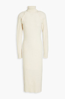 Платье миди Berg из кашемира и смесовой шерсти в рубчик с вырезом и вырезом ENVELOPE1976, слоновая кость