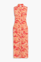 Платье-рубашка миди Parkin из стираного шелка с камуфляжным принтом EQUIPMENT, коралловый