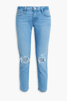 Прямые джинсы с высокой посадкой и потертостями FRAME, синий