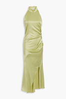 Драпированное платье миди из шелкового атласа с вырезом халтер HELMUT LANG, зеленый