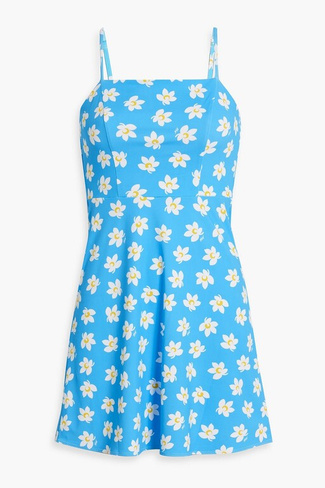 Платье мини Nora из эластичного джерси с цветочным принтом HVN, бирюзовый