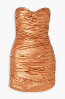 Мини-платье из металлизированной кожи без бретелек со сборками ZEYNEP ARCAY, медный