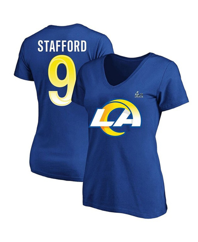 Женская фирменная футболка Matthew Stafford Royal Los Angeles Rams Super Bowl LVI размера плюс с v-образным вырезом с им
