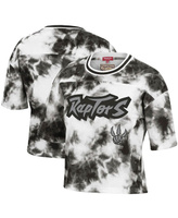 Женская черно-белая укороченная футболка Toronto Raptors Hardwood Classics с принтом тай-дай Mitchell & Ness