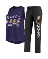 Женская черная и фиолетовая майка и брюки для сна Los Angeles Lakers Concepts Sport