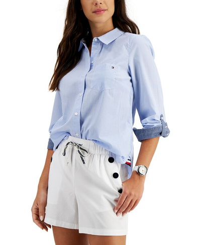Женская хлопковая рубашка на пуговицах в тонкую полоску Tommy Hilfiger