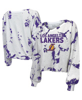 Белая женская укороченная футболка с длинным рукавом и v-образным вырезом Los Angeles Lakers Aquarius Tie-Dye Majestic,