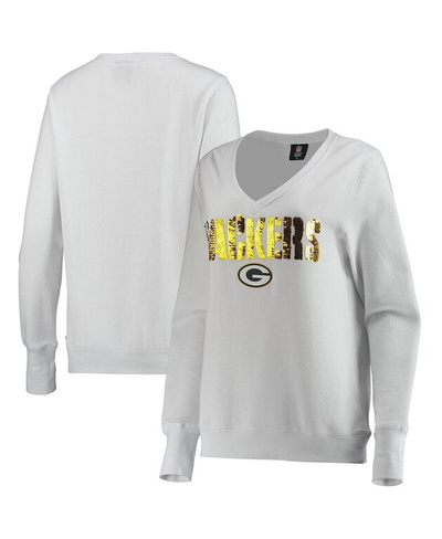 Женский белый пуловер с v-образным вырезом Green Bay Packers Victory Толстовка Cuce, белый
