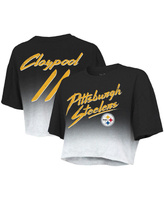 Женские нитки Chase Claypool, черно-белая футболка Pittsburgh Steelers с капельной краской, имя и номер игрока, укорочен