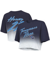 Женские нитки Derrick Henry Navy, White Tennessee Titans Drip-Dye, имя и номер игрока, укороченная футболка Tri-Blend Ma