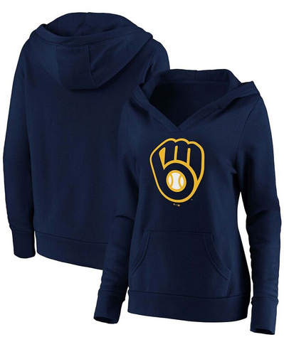 Плюс размер Темно-синий пуловер с капюшоном и логотипом Milwaukee Brewers с v-образным вырезом Fanatics, темно-синий