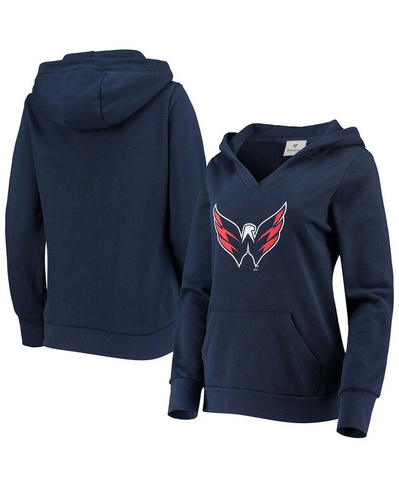 Плюс размер Темно-синий пуловер с капюшоном и v-образным вырезом с логотипом команды Washington Capitals Primary Team Fa