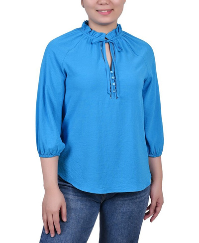 Миниатюрная блузка с рюшами и воротником с рукавами 3/4 NY Collection