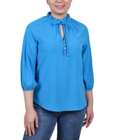 Миниатюрная блузка с рюшами и воротником с рукавами 3/4 NY Collection