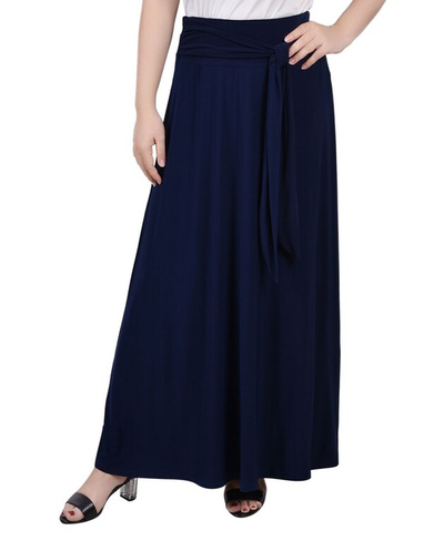 Миниатюрная однотонная длинная юбка с поясом на талии NY Collection, темно-синий
