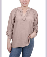 Блуза Petite с рукавами реглан и разрезом на шее NY Collection