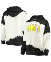 Женский белый и черный пуловер с капюшоном Iowa Hawkeyes For the Fun, окрашенный двойным погружением Gameday Couture