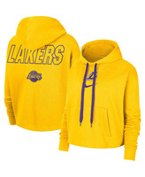 Женский укороченный пуловер с капюшоном Los Angeles Lakers Courtside цвета золотого цвета Nike, золотой