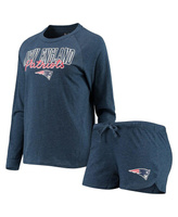 Женский темно-синий комплект для сна New England Patriots метра с длинными рукавами и шортами реглан Concepts Sport, тем