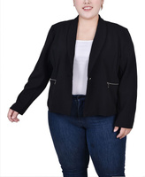 Укороченный креповый пиджак больших размеров с длинными рукавами NY Collection, черный