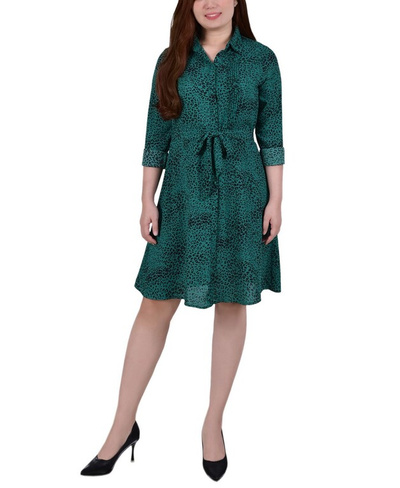 Платье-рубашка с поясом и длинными рукавами Petite NY Collection