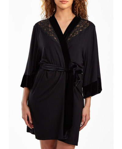 Женский халат Layna из велюра и бархата с кружевной отделкой и завязками iCollection, черный