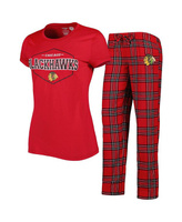 Женский красно-черный комплект для сна из футболки и брюк со значком Chicago Blackhawks Concepts Sport
