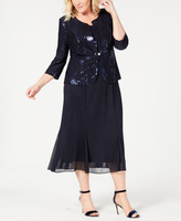 Шифоновое платье и куртка больших размеров с пайетками Alex Evenings, темно-синий