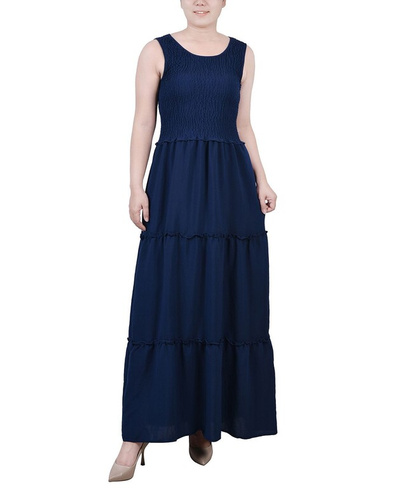 Миниатюрное текстурированное многоуровневое платье макси без рукавов NY Collection, темно-синий