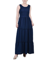 Миниатюрное текстурированное многоуровневое платье макси без рукавов NY Collection, темно-синий