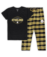 Женский комплект для сна из футболки и брюк больших размеров Pittsburgh Steelers черного и золотого цвета со значком бол