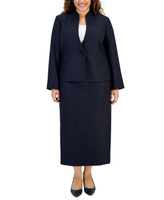 Блестящий твидовый жакет и юбка-миди больших размеров Le Suit, темно-синий