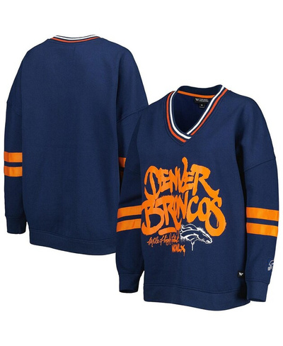 Женский темно-синий пуловер Denver Broncos в винтажном стиле, толстовка с v-образным вырезом The Wild Collective, темно-