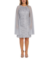 Женское кружевное платье с пайетками и шифоновая накидка R & M Richards, серебро