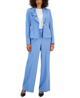 Женская асимметричная куртка на одной пуговице с рюшами и широкий брючный костюм Nipon Boutique, голубой
