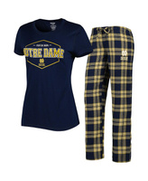 Женский комплект для сна темно-синего цвета, золотой футболки с изображением ирландского значка Notre Dame Fighting и фл