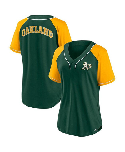 Зеленая женская фирменная футболка Oakland Athletics Ultimate Style с v-образным вырезом реглан Fanatics, зеленый