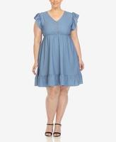 Платье длиной до колена с рукавами и рюшами больших размеров White Mark, синий