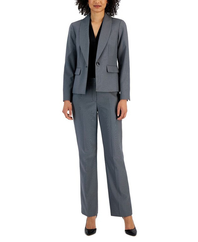 Женский брючный костюм со средней посадкой и воротником-шалью, на одной пуговице Le Suit, серый
