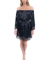 Женский халат с открытой спиной и кружевной отделкой для волос и макияжа Le Laurier Bridal, черный