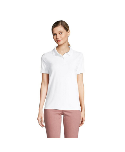 Женская рубашка поло из хлопка с короткими рукавами и высокой сеткой Lands' End, белый