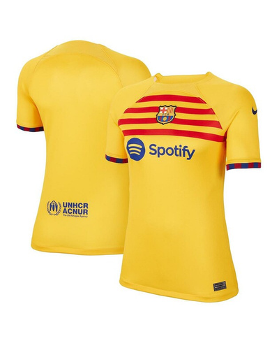 Женская желтая футболка Барселоны сезона 2022/23 Fourth Breathe Stadium, реплика Nike, желтый