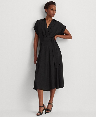 Женское креповое платье с поясом и закрученными рукавами Lauren Ralph Lauren, черный